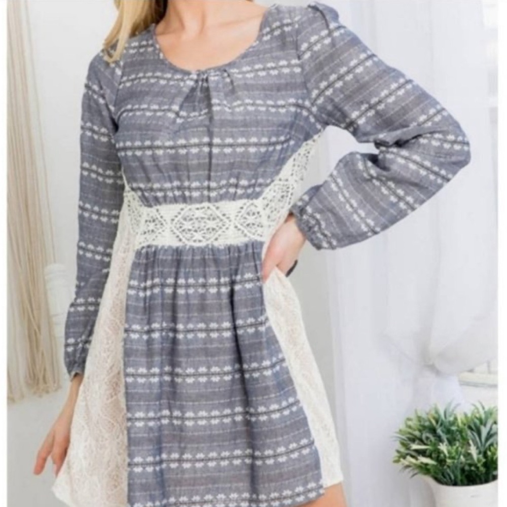 Ryu Anthropologie Peasant Dress Lace Detail Spring Cottagecore Tie Back Medium - Picture 1 of 15
